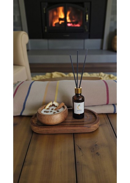 -Portakal-Kokulu Mum-Kahverengi-Portakal Mum&koku Set-Ahşap Tabak Pamuk Fitil Bambu Oda Kokusu (50 Ml) Tarçın-Kahve fırsatları