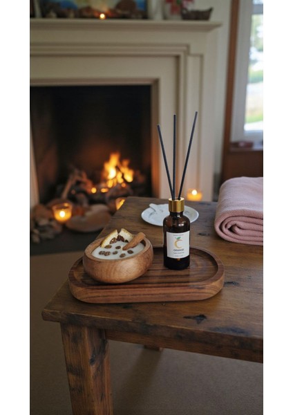 -Portakal-Kokulu Mum-Kahverengi-Portakal Mum&koku Set-Ahşap Tabak Pamuk Fitil Bambu Oda Kokusu (50 Ml) Tarçın-Kahve indirimleri