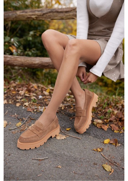 Alberto Kadın Vizon Gercek Suet Loafer Ayakkabi