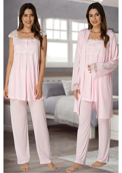 Dantel Detaylı Askılı Pijama Sabahlık Takımı