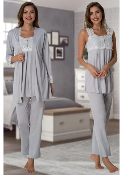 Dantel Detaylı Askılı Pijama Sabahlık Takımı