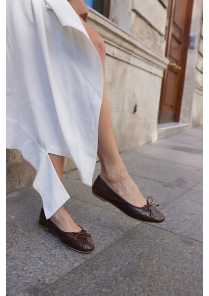 Fruta Kadın Kahverengi Örme Desen Gercek Deri Babet modelleri