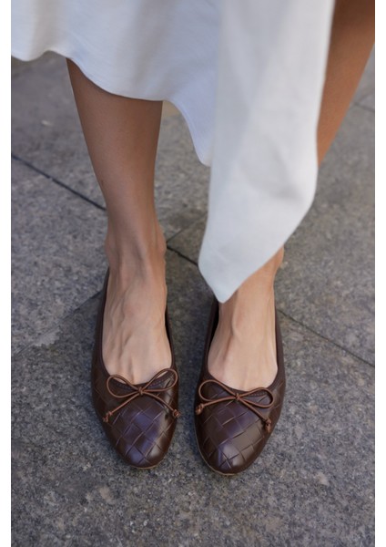 Fruta Kadın Kahverengi Örme Desen Gercek Deri Babet indirimleri