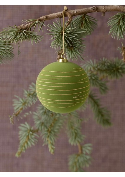 Kadife Yılbaşı Topu – Altın Simli Çam Ağacı Süsü Yağ Yeşili 12 cm 2'li