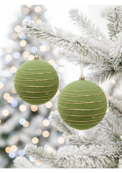 Kadife Yılbaşı Topu – Altın Simli Çam Ağacı Süsü Yağ Yeşili 12 cm 2'li fiyatları