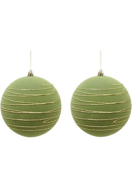 Kadife Yılbaşı Topu – Altın Simli Çam Ağacı Süsü Yağ Yeşili 12 cm 2'li modelleri