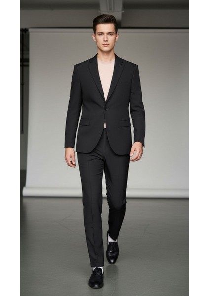Erkek Tek Düğme Slim Fit Takım Elbise - Şık Ofis ve Davet Kombini
