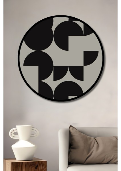 Dekoratif Ahşap Yuvarlak Çerçeve Görünümlü Tablo Geometrik Desenler