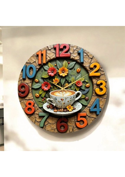 Renkli Baskı Desenli Sayılı Hediyelik Ahşap Sessiz Tablo Duvar Saati