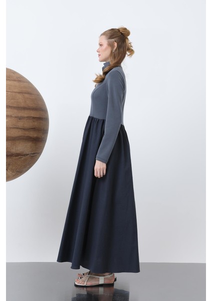 Kadın Beli Büzgülü Yakası Fermuar Detaylı Elbise - 20607ELB - Antrasit fırsatları