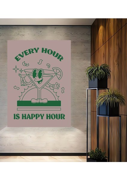 Dekoratif Ahşap Dikdörtgen Tablo Her Saat Mutlu Saat