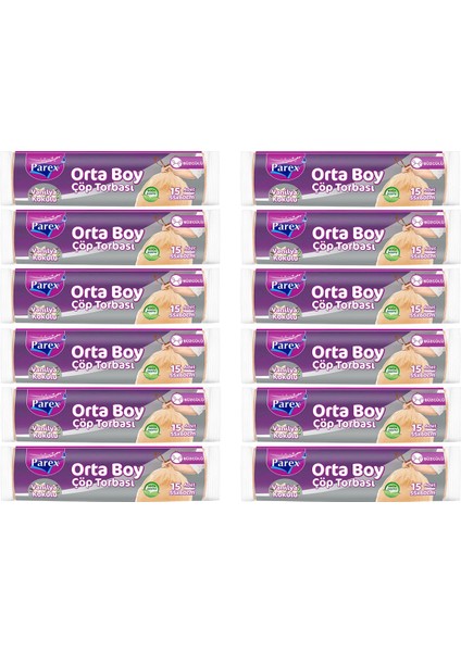 Büzgülü Çöp Torbası Vanilya Kokulu Orta Boy 15'li 55 x 60 cm Onikili Paket