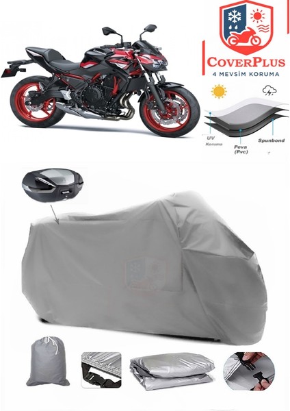 Kawasaki Z 650 Arka Çanta Uyumlu (Gri) Motorsiket Brandası Motor Örtüsü Çadır Su Geçirmez Motosiklet Kılıfı Motor Brandası