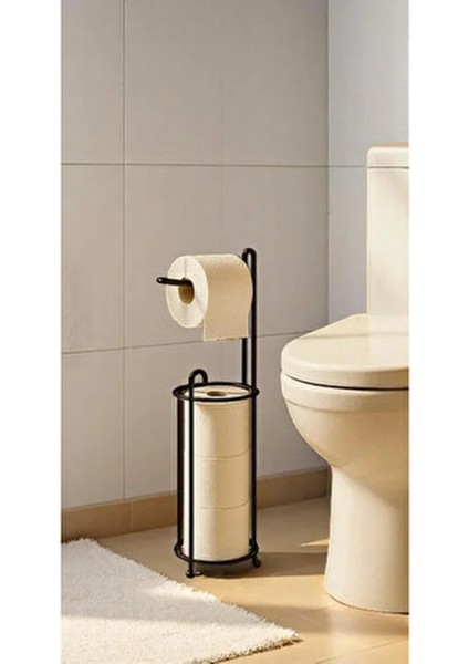Ayaklı Siyah Tuvalet Kağıtlığı Peçetelik Tutacağı Tuvalet Kağıtlık Askısı Standı