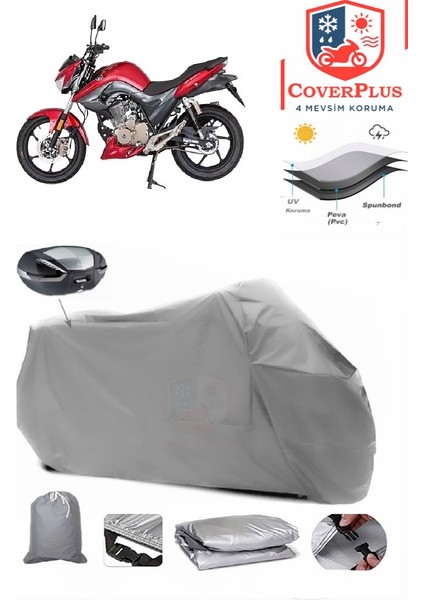 Mondial 125 Drift L Cbs Arka Çanta Uyumlu (Gri) Motorsiket Brandası Motor Örtüsü Çadır Su Geçirmez Motosiklet Kılıfı Motor Brandası