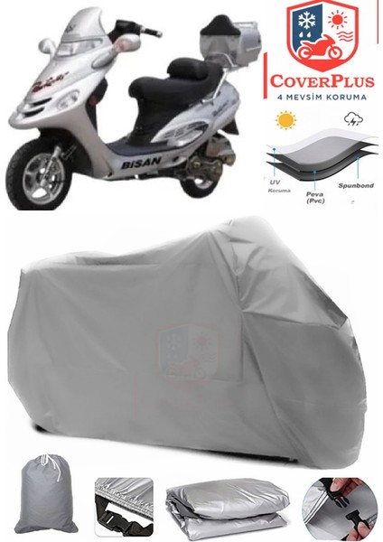 Bisan Pasific 125 Gri Motorsiket Brandası Motor Örtüsü Çadır Su Geçirmez Motosiklet Kılıfı Motor Brandası