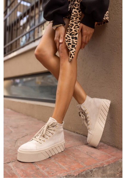 Corcy Kadın Bej Gercek Suet Sneaker Bot