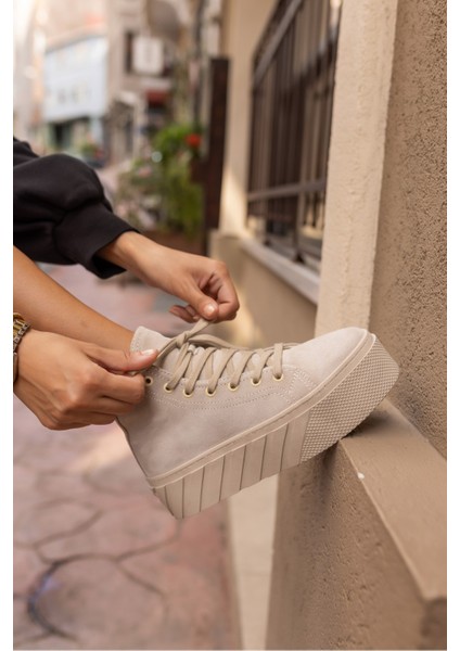 Corcy Kadın Bej Gercek Suet Sneaker Bot fiyatları