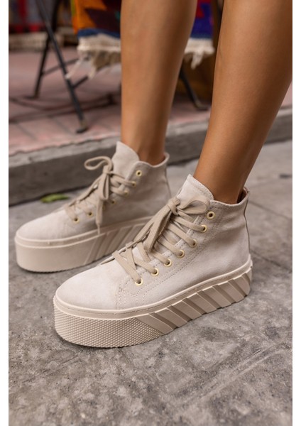 Corcy Kadın Bej Gercek Suet Sneaker Bot