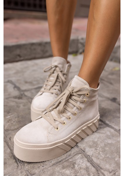 Corcy Kadın Bej Gercek Suet Sneaker Bot