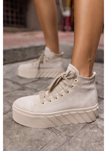 Corcy Kadın Bej Gercek Suet Sneaker Bot