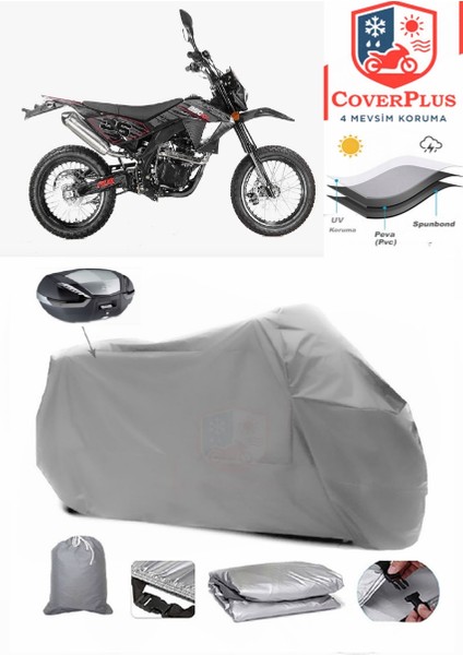 Asya Rx 250 Supermoto Arka Çanta Uyumlu (Gri) Motorsiket Brandası Motor Örtüsü Çadır Su Geçirmez Motosiklet Kılıfı Motor Brandası