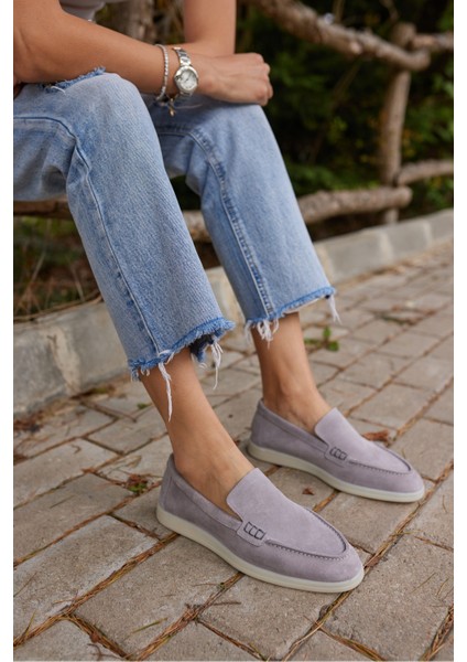 Amor Kadın Tutun Nude Gercek Suet Loafer Ayakkabı