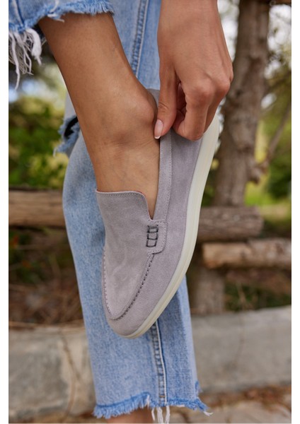 Amor Kadın Tutun Nude Gercek Suet Loafer Ayakkabı fırsatları