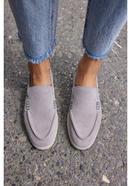 Amor Kadın Tutun Nude Gercek Suet Loafer Ayakkabı