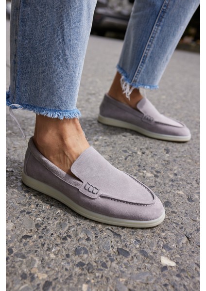 Amor Kadın Tutun Nude Gercek Suet Loafer Ayakkabı