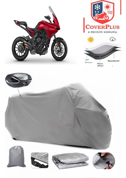 Mv Agusta Turismo Veloce R Arka Çanta Uyumlu (Gri) Motorsiket Brandası Motor Örtüsü Çadır Su Geçirmez Motosiklet Kılıfı Motor Brandası