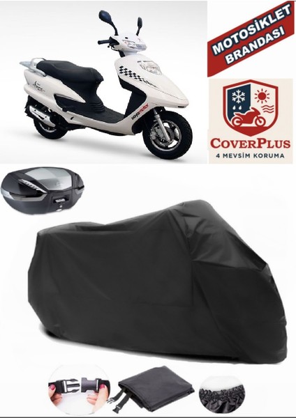 Asya Efsane Eco 100 Siyah Arka Çanta Uyumlu Motorsiket Brandası Motor Örtüsü Çadır Su Geçirmez Motosiklet Kılıfı Motor Brandası