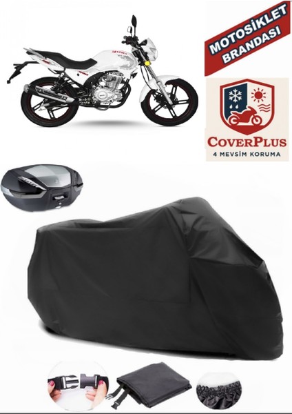 Yuki Yk 150-9 Goldfox Siyah Arka Çanta Uyumlu Motorsiket Brandası Motor Örtüsü Çadır Su Geçirmez Motosiklet Kılıfı Motor Brandası