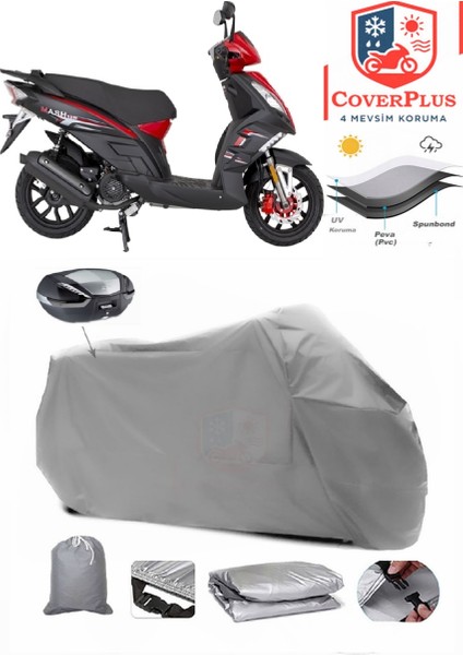 Mondial 125 Mash Arka Çanta Uyumlu (Gri) Motorsiket Brandası Motor Örtüsü Çadır Su Geçirmez Motosiklet Kılıfı Motor Brandası