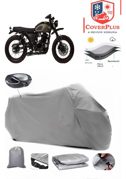 Mutt Sabbath 250 Arka Çanta Uyumlu (Gri) Motorsiket Brandası Motor Örtüsü Çadır Su Geçirmez Motosiklet Kılıfı Motor Brandası