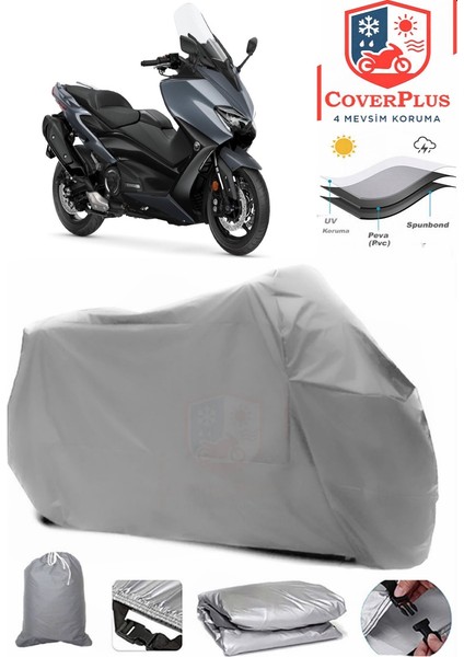 Yamaha 2024 Tmax Tech Max Gri Motorsiket Brandası Motor Örtüsü Çadır Su Geçirmez Motosiklet Kılıfı Motor Brandası