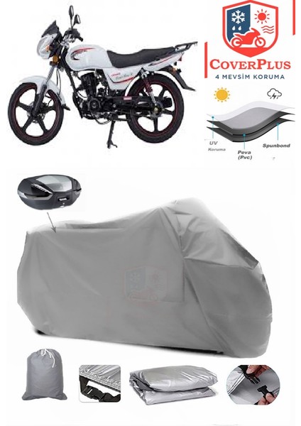 Mondial 150 Mg Superboy x Arka Çanta Uyumlu (Gri) Motorsiket Brandası Motor Örtüsü Çadır Su Geçirmez Motosiklet Kılıfı Motor Brandası