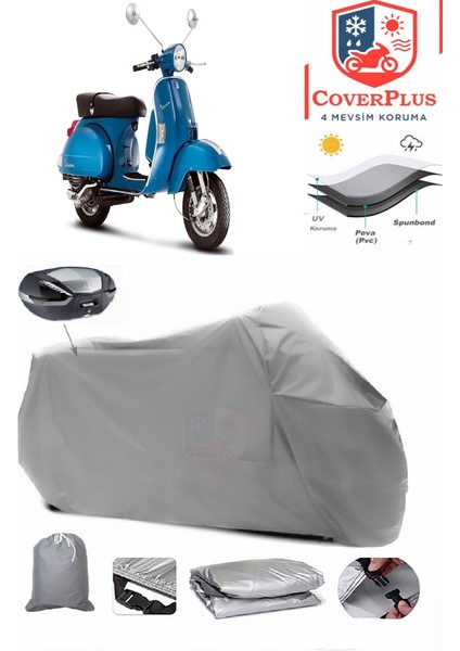 Vespa Px 150 Arka Çanta Uyumlu (Gri) Motorsiket Brandası Motor Örtüsü Çadır Su Geçirmez Motosiklet Kılıfı Motor Brandası