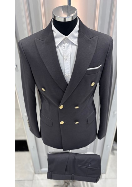 Erkek Kruvaze Slim Fit Takım Elbise