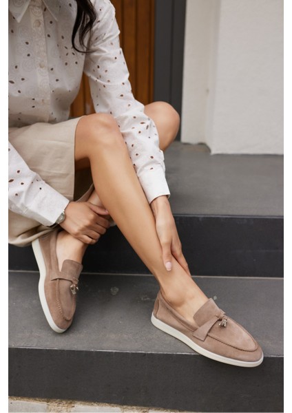 Casado Kadın Bej Gercek Suet Loafer Ayakkabi