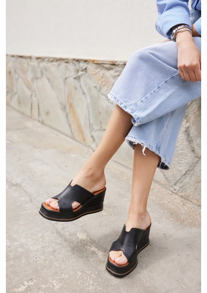 Evelın Kadın Sıyah Gercek Derı Dolgu Taban Terlıj fiyatları