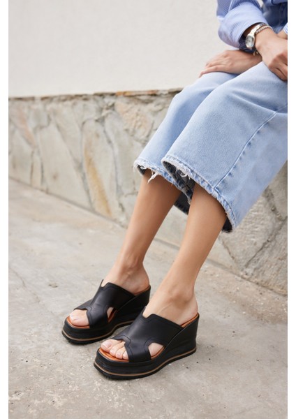 Evelın Kadın Sıyah Gercek Derı Dolgu Taban Terlıj fırsatları