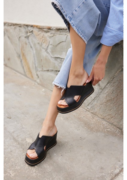 Evelın Kadın Sıyah Gercek Derı Dolgu Taban Terlıj indirimleri