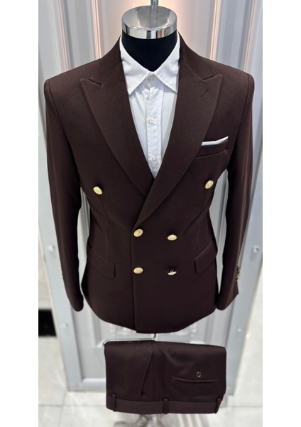 Erkek Kruvaze Slim Fit Takım Elbise