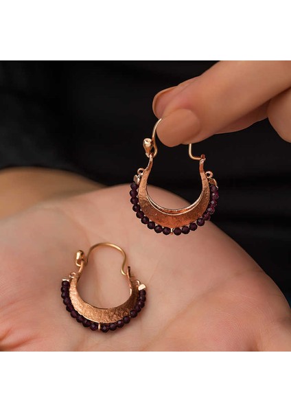 Gümüş Bordo Taşlı Bohem Küpe modelleri