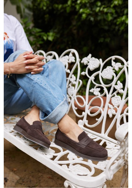 Monti Kadin Kahve Gercek Suet Loafer Ayakkabi modelleri