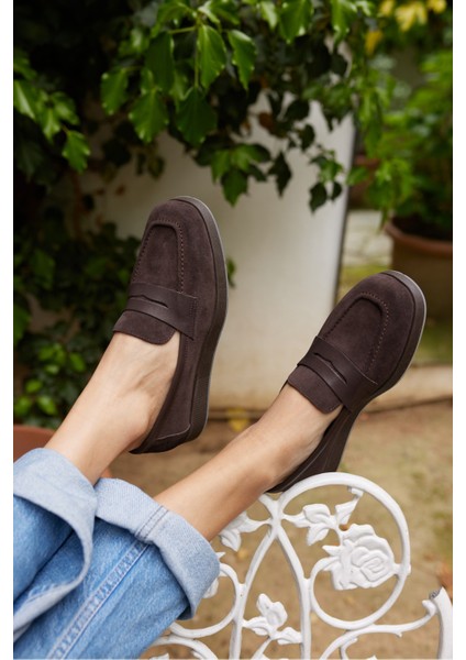 Monti Kadin Kahve Gercek Suet Loafer Ayakkabi fırsatları