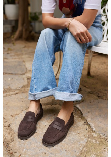 Monti Kadin Kahve Gercek Suet Loafer Ayakkabi