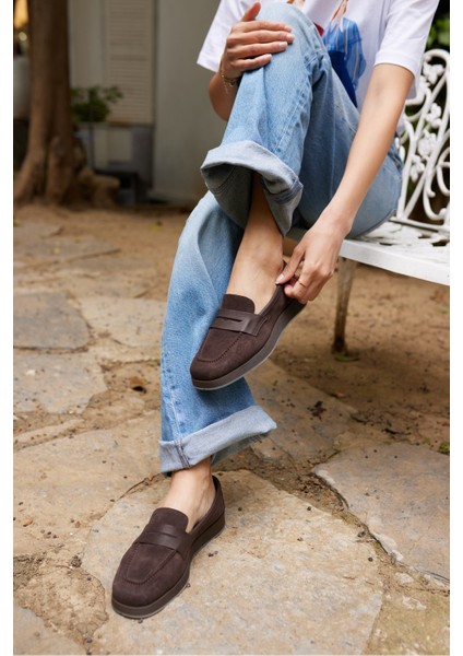 Monti Kadin Kahve Gercek Suet Loafer Ayakkabi