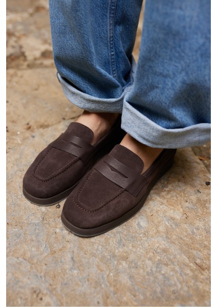 Monti Kadin Kahve Gercek Suet Loafer Ayakkabi